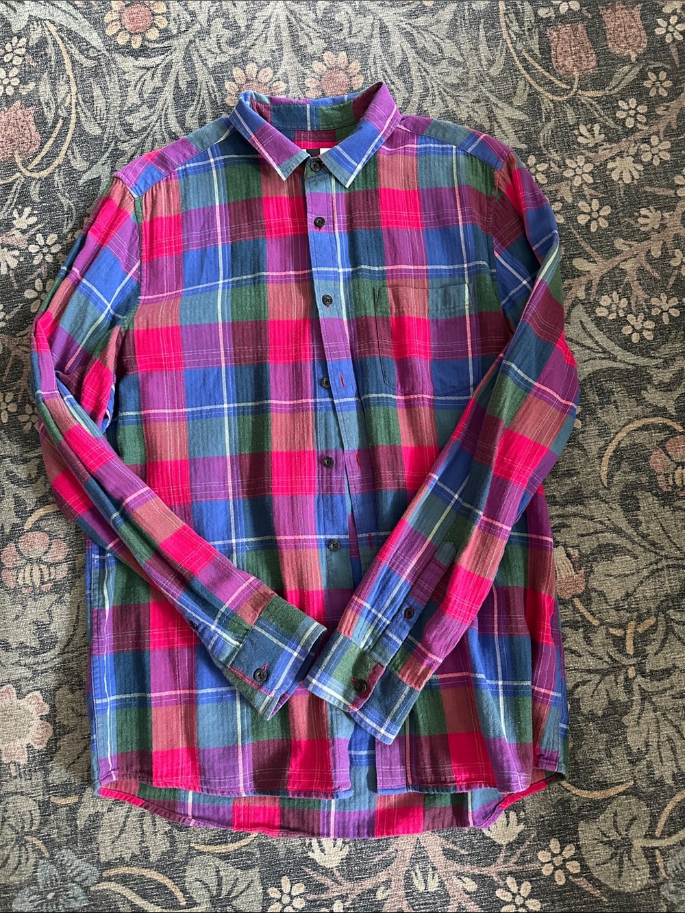 Topman Plaid Button-Down Shirt in Pink & Blue